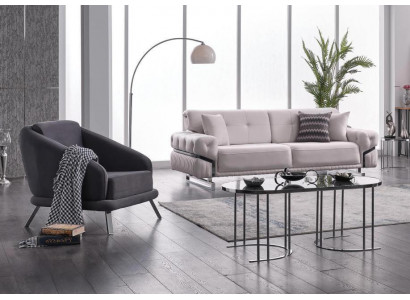 Wunnzëmmer Sofagarnitur Dräisëtzer Fotell Luxus Couch Set 3+1 Sëtzer