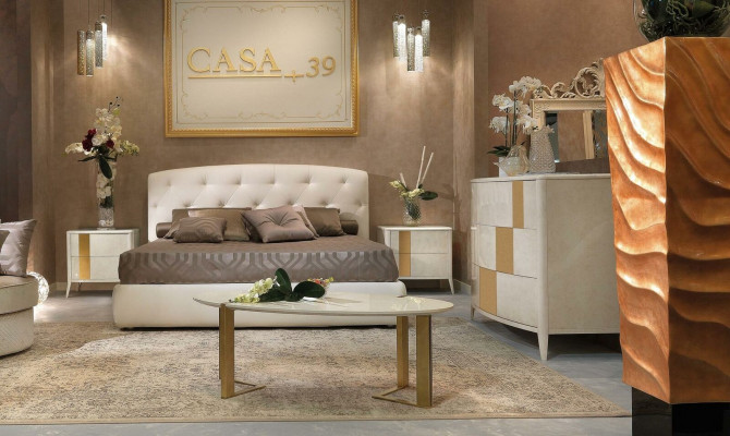 Bett + 2x Nuetsdësch 3 tlg Schlofkummer Set Modern Design Luxus Klassesch Miwwelen