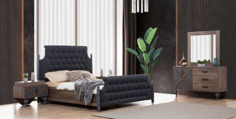 Bett Nuetsdësch Kommoud mat Spigel Schlofkummer 4 Stéck Set Chesterfield
