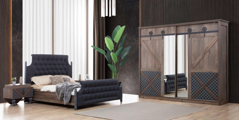 Bett Nuetsdësch Kommoud mat Spigel Schlofkummer 4 Stéck Set Chesterfield