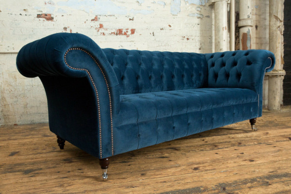 Chesterfield 3-Sëtzer Polsterbänk Lieder Stoff Sofa Couchën Textil Modernen Stil