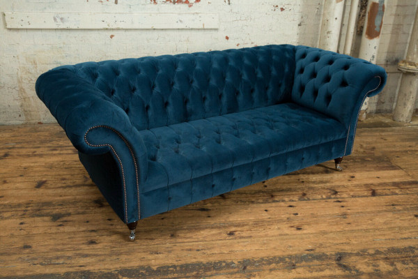 Chesterfield 3-Sëtzer Polsterbänk Lieder Stoff Sofa Couchën Textil Modernen Stil