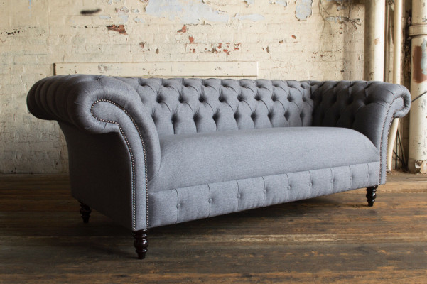 Chesterfield 3-Sëtzer Polster Canapé Lieder Sofa Couches Textil Modern Stil Stoff