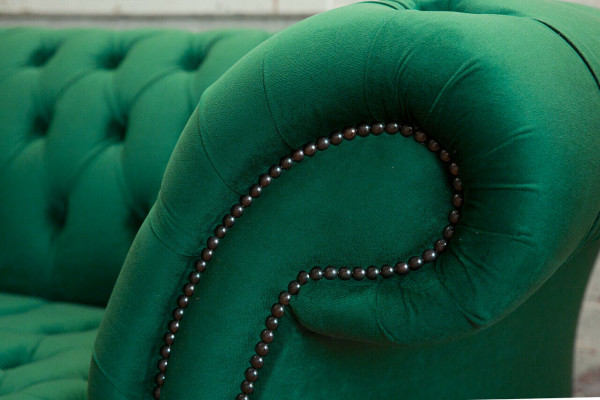 Klassesch Chesterfield Couch 3 Sëtzer Sofa Couch Samt Lieder Design grouss gréng nei