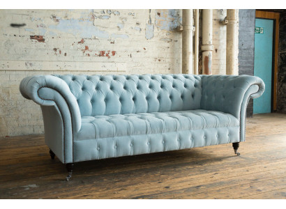 Chesterfield 3 Sëtzer Polster Canapé Lieder Sofa Coucher Textil Modern Stil Blo