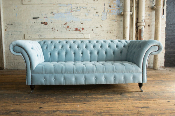 Chesterfield 3 Sëtzer Polster Canapé Lieder Sofa Coucher Textil Modern Stil Blo