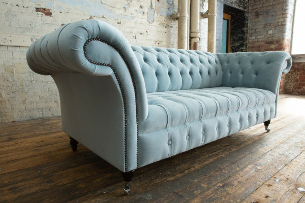 Chesterfield 3 Sëtzer Polster Canapé Lieder Sofa Coucher Textil Modern Stil Blo