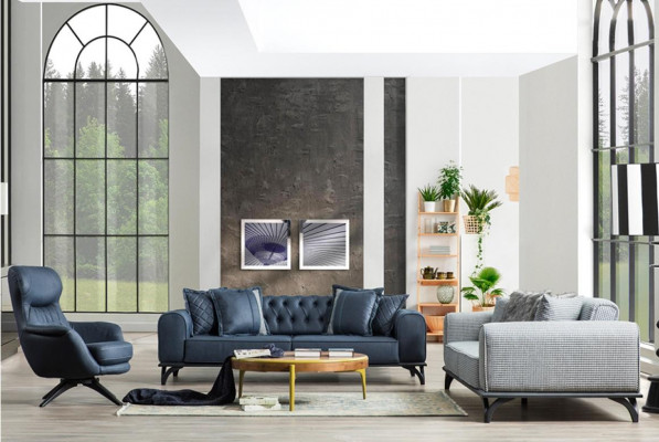 Sessell 1-Sëtzer Komfortabel modernen Stil mëttelweich Blo Luxuséieren
