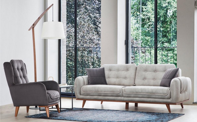 Grau Canapé Sofa Wunnzëmmer Canapéë Polstermiwwele Drësëtzeger Sofas