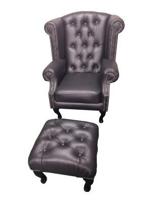 Luxus Ohrensessel an Hocker Chesterfield Sessel Lieder Schwaarz Modern