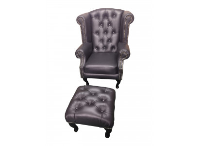 Luxus Ohrensessel an Hocker Chesterfield Sessel Lieder Schwaarz Modern