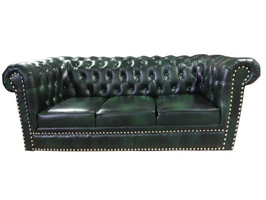 Chesterfield Sofa Drësëtzer Echtlieder Couch Gréng Liederzofa 230cm Miwwelen