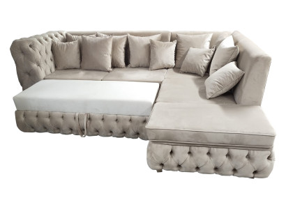 Chesterfield Ecksofa L-Form mat Bettfunktioun Textil Luxus Sofa 340 x 220
