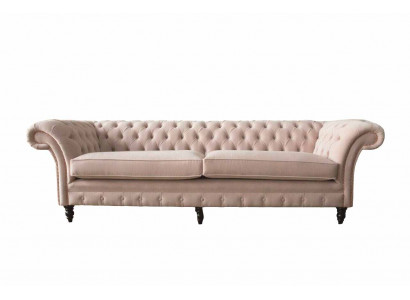 Modern Chesterfield 4-Sëtz Design Sofa Rosa Gepolstert Miwwel Stoff Sofas Textil