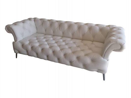 Chesterfield Sofa 3 Sëtzer Luxus Couch Kënschtlech Lieder Sofas Wäiss Lieder-Sofa