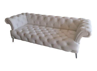 Chesterfield Sofa 3 Sëtzer Luxus Couch Kënschtlech Lieder Sofas Wäiss Lieder-Sofa