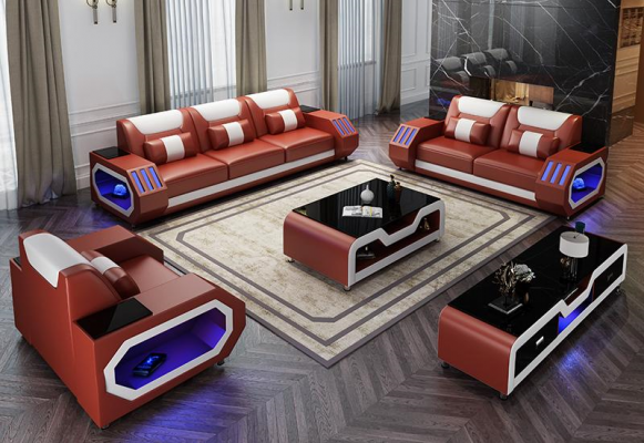 Ledersofa Couch Sofa Garnitur 3+1+1 - Beleedegt Designer Couchen Nei