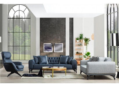 Designer Miwwelen Sëtzgrupp 3+3+1 Sofagarnitur Polster Miwwelen Couchen