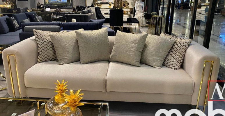 Design Textil 3-Sëtzer Wäiss Elegant Modern Sofa Polsterung Couch Neien Wunnzëmmer