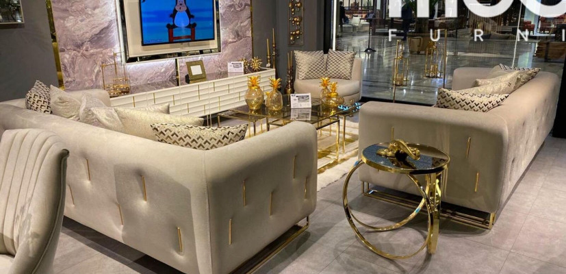 Design Textil 3-Sëtzer Wäiss Elegant Modern Sofa Polsterung Couch Neien Wunnzëmmer