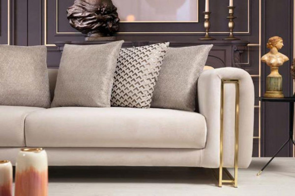 Design Textil 3-Sëtzer Wäiss Elegant Modern Sofa Polsterung Couch Neien Wunnzëmmer