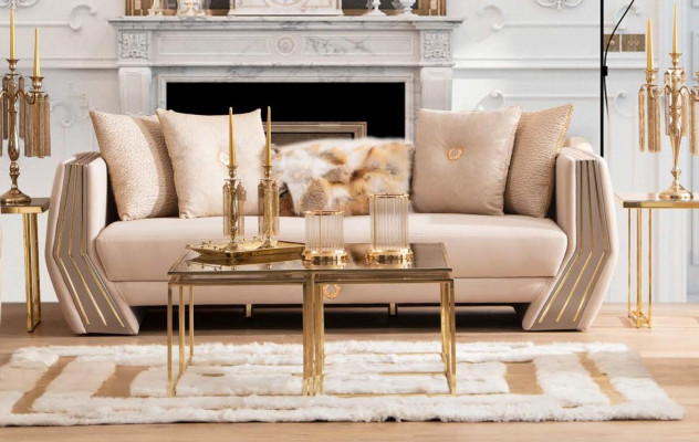 Sofa Luxus 3 Sëtzer Couch Polster Holz Lieder Wunnzëmmer Dräisëtzer Couchen Nei