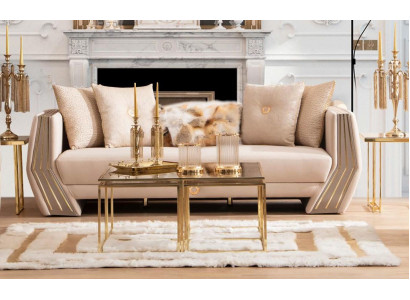 Sofa Luxus 3 Sëtzer Couch Polster Holz Lieder Wunnzëmmer Dräisëtzer Couchen Nei