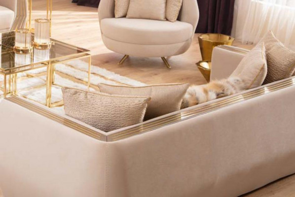 Sofa Luxus 3 Sëtzer Couch Polster Holz Lieder Wunnzëmmer Dräisëtzer Couchen Nei