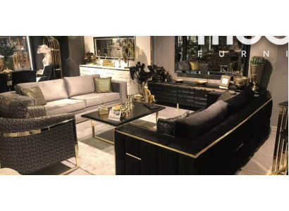 Sofagarnitur 3+3 Sëtzer Sofa Sessel Sofasen Luxus Garnitur Set Samt Stoff Grupp
