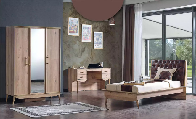 Design Jugendzëmmer Schlofzëmmer Bett Set Schaf Schreifdësch 3 Stéck.