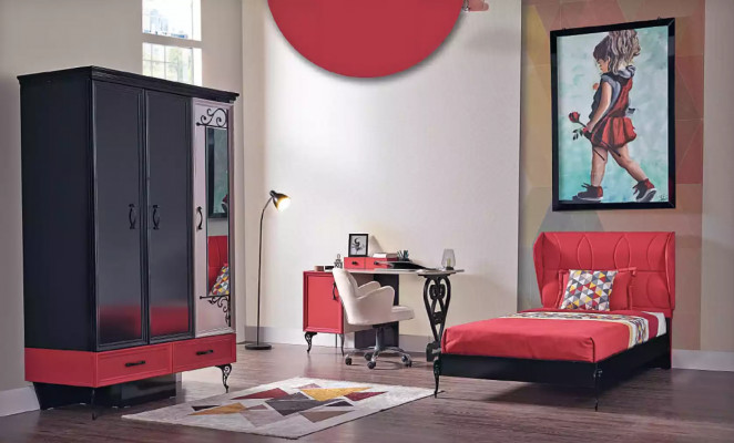 Kanner Schlofkummer Rout-Schwaarz Klassesch Komplettzëmmer Schaf Bett