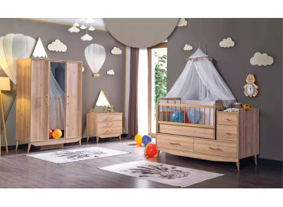 Bëbee Schlofzëmmer Komplettzëmmer Babybett Schaf Kommode 3 Deeler.