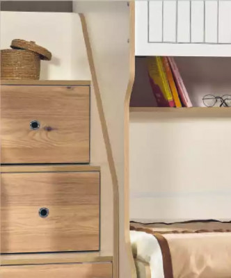 Kannerzëmmer Stäckbett Héichbett Set Schreifdësch Kleederschaf 3 Deeler.