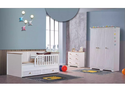 Kannerzëmmer Jugendzëmmer wäiss Bett Kommode Kleederschaf 3-deelech
