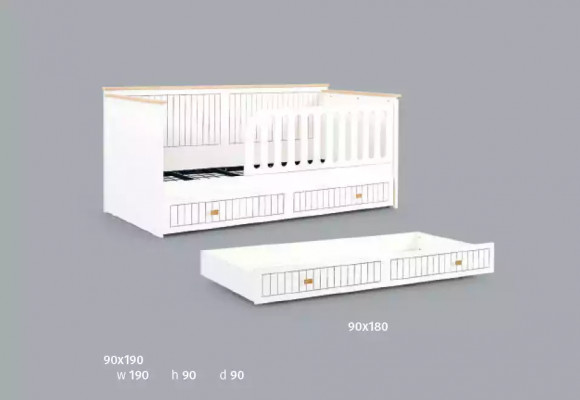 Kannerzëmmer Jugendzëmmer wäiss Bett Kommode Kleederschaf 3-deelech