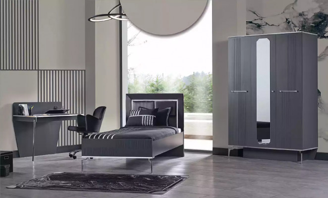 Bett Loft Holz Schwaarz Design 120x200cm Bettgestell Gepolstert
