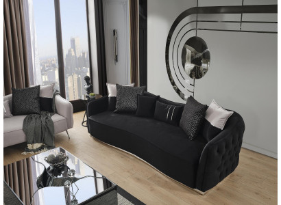 Viersëtzer Canapé 4 Sëtzer Canapéen Modernen Design Stoff Polyester Schwaarz