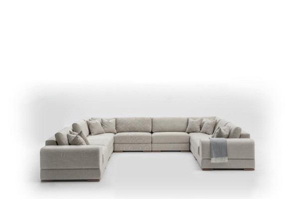 Ecksofa U-Form Grau Sofa Canapé Luxus Design Miwwel Wunnlandschaft Stoff.