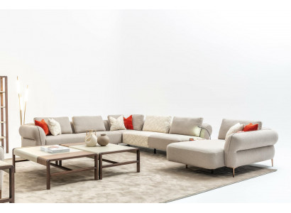 Ecksofa U-Form Beige Luxus Wunnzëmmer Modern Polstersofa Nei