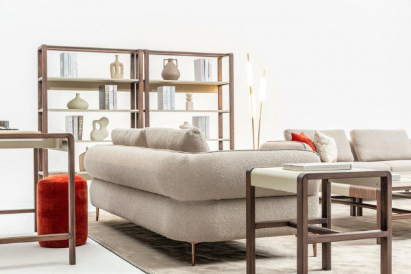 Ecksofa U-Form Beige Luxus Wunnzëmmer Modern Polstersofa Nei