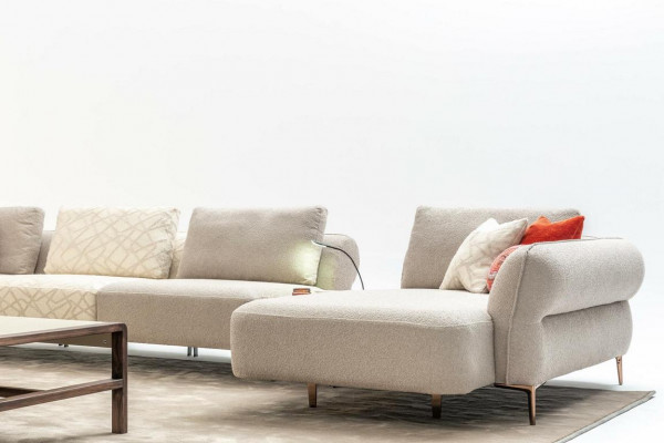 Ecksofa U-Form Beige Luxus Wunnzëmmer Modern Polstersofa Nei