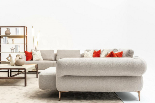 Ecksofa U-Form Beige Luxus Wunnzëmmer Modern Polstersofa Nei