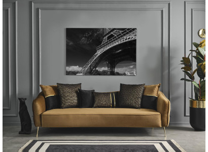 Modern Chesterfield Sofa 4 Sëtzer Still Stoff Polyester Giel Nei