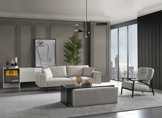 Dräisëtzer Canapé 3 Sëtzer Canapéen Modern Wäiss Design Stoff Polyester Nei