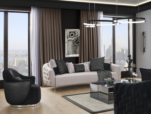 Däischëtzer Chesterfield Sofa 3 Sëtzer Sofas Design Modern Stoff Wäiss