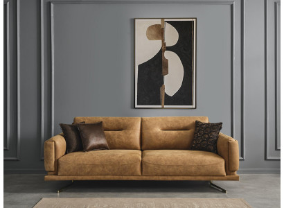 Dreisëtzer Sofa 3 Sëtzer Sofas Braun Kënschtleer Wunnzëmmer Luxus Sëtz