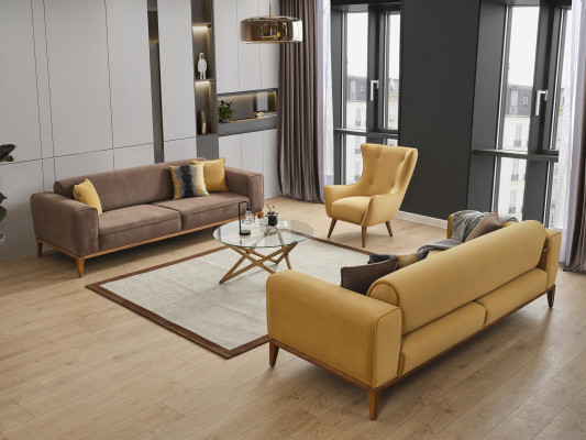 Viersëtzer Sofa 4 Sëtzer Sofas Stoff Braun Wunnzëmmer Luxus Modern
