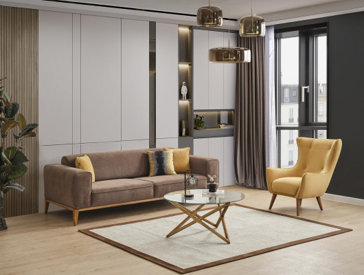 Viersëtzer Sofa 4 Sëtzer Sofas Stoff Braun Wunnzëmmer Luxus Modern