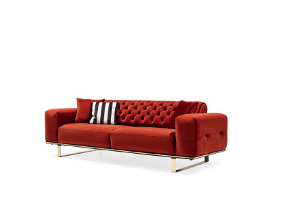 Dreisëtzer Chesterfield Sofa 3 Sëtzer Sofas Rout Stoff Wunnzëmmer Luxus