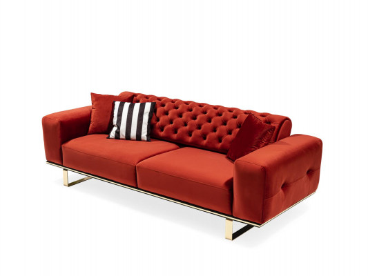 Dreisëtzer Chesterfield Sofa 3 Sëtzer Sofas Rout Stoff Wunnzëmmer Luxus